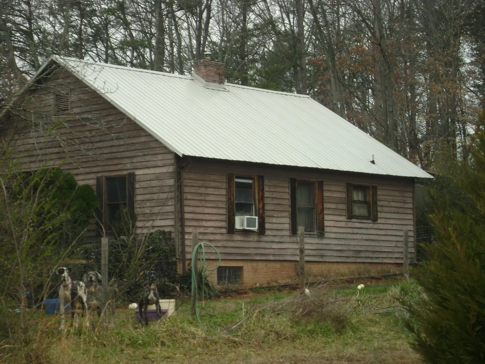 White metal roof on an old wood sided farmhouse, from a Metal Roof Installation job in Cinebar